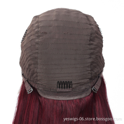 Yeswigs Straight 99J Color 13*4 Lace Frontal Human Hair Wigs Full Cuticle Aligned Unprocessed Brazilian Virgin Hair Wigs